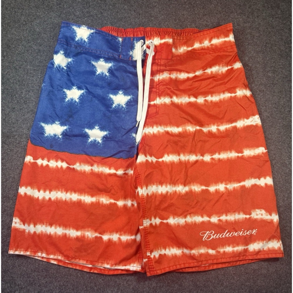 Budweiser American Flag Print Men's Board Shorts Size 36-38